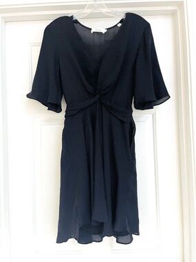 A.L.C. ALC  Designer Silk Dress Ava Navy Blue Twist-Front Flutter Sleeve Size 0